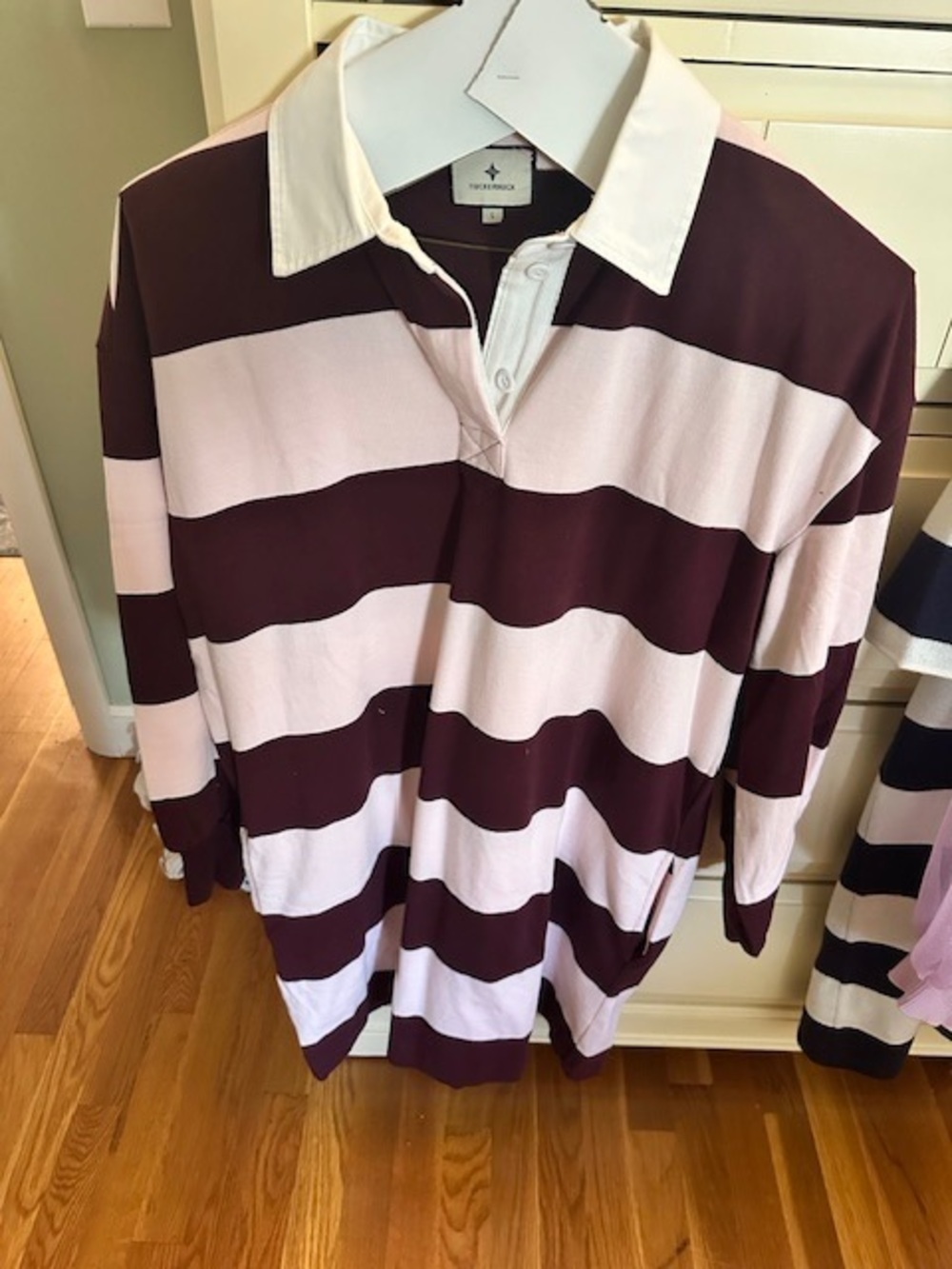 Tuckernuck Wide-Stripe Rugby in Light Pink & Maroon with White Collar
